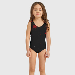 Детский купальник 3D Красно белые снежинки на чёрном фоне