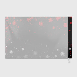 Флаг 3D Красно белые снежинки на чёрном фоне - фото 2