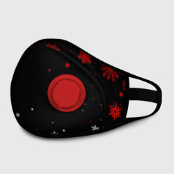 Маска из неопрена Красно белые снежинки на чёрном фоне