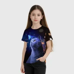 Детская футболка 3D Кот и голубая бабочка - фото 2