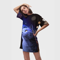 Платье-футболка 3D Кот и голубая бабочка - фото 2