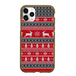 Чехол для iPhone 11 Pro Max матовый Новогодний узор с оленями