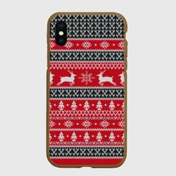 Чехол для iPhone XS Max матовый Новогодний узор с оленями