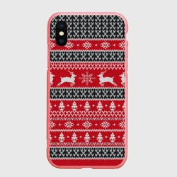 Чехол для iPhone XS Max матовый Новогодний узор с оленями