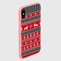 Чехол для iPhone XS Max матовый Новогодний узор с оленями - фото 2