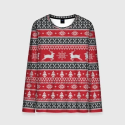 Мужской лонгслив 3D Новогодний узор с оленями