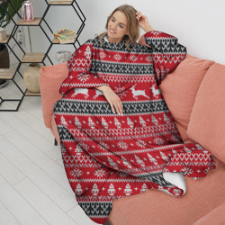 Плед с рукавами Новогодний узор с оленями - фото 2