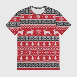 Мужская футболка 3D Новогодний узор с оленями