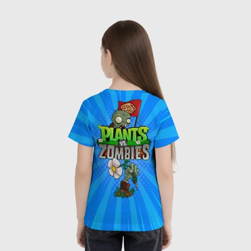 Детская футболка 3D с принтом PvZ Pop Blue, вид сзади #2