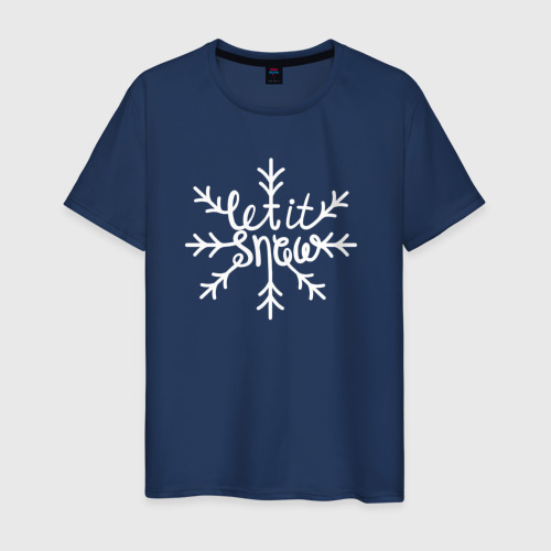 Мужская футболка из хлопка с принтом Snowflake Let it snow, вид спереди №1