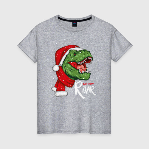 Женская футболка хлопок T-rex Merry Roar, цвет меланж