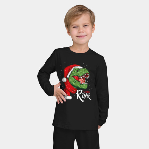 Детская пижама с лонгсливом хлопок с принтом T-rex Merry Roar, фото на моделе #1