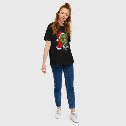 Женская футболка хлопок Oversize T-rex Merry Roar, цвет черный - фото 5