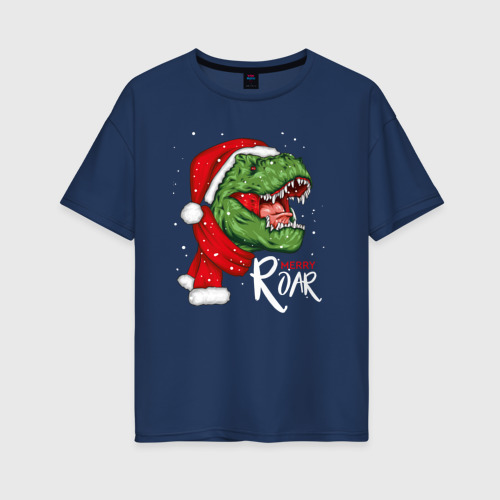 Женская футболка из хлопка оверсайз с принтом T-rex Merry Roar, вид спереди №1