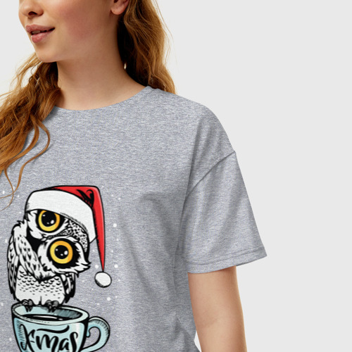 Женская футболка хлопок Oversize X-mas Owl, цвет меланж - фото 3