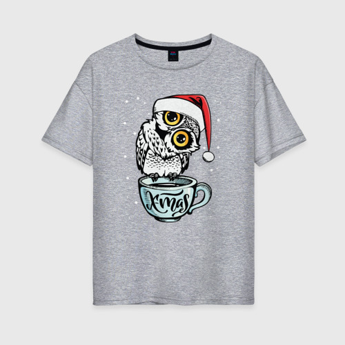 Женская футболка хлопок Oversize X-mas Owl, цвет меланж
