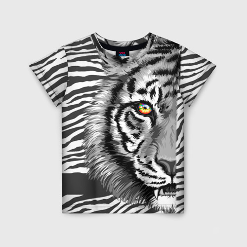 Детская футболка 3D с принтом Голова тигра 22, вид спереди #2