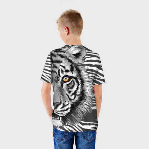 Детская футболка 3D с принтом Голова тигра 22, вид сзади #2