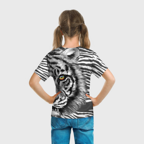 Детская футболка 3D с принтом Голова тигра 22, вид сзади #2