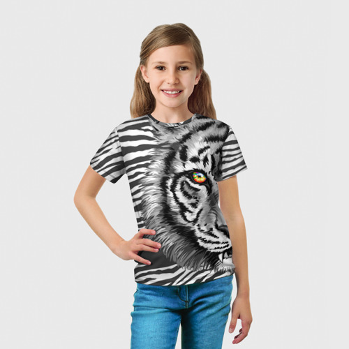 Детская футболка 3D с принтом Голова тигра 22, вид сбоку #3
