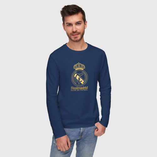 Мужской лонгслив хлопок Real Madrid gold logo, цвет темно-синий - фото 3