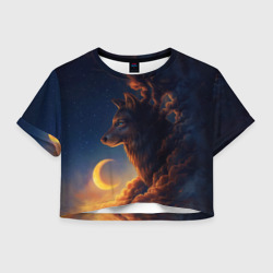 Женская футболка Crop-top 3D Ночной Волк Night Wolf