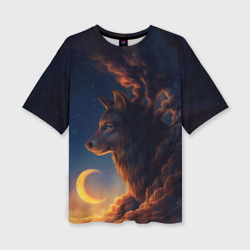 Женская футболка oversize 3D Ночной Волк Night Wolf