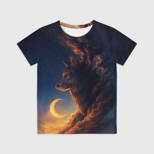 Детская футболка 3D Ночной Волк Night Wolf
