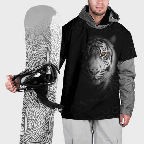 Накидка на куртку 3D Тигр черно-белый соты, цвет 3D печать