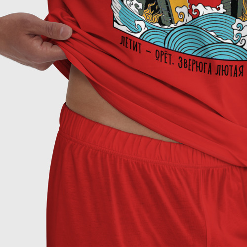 Мужская пижама хлопок Птерозилла - Птеродактиль в стиле Аниме Годзилла, цвет красный - фото 6