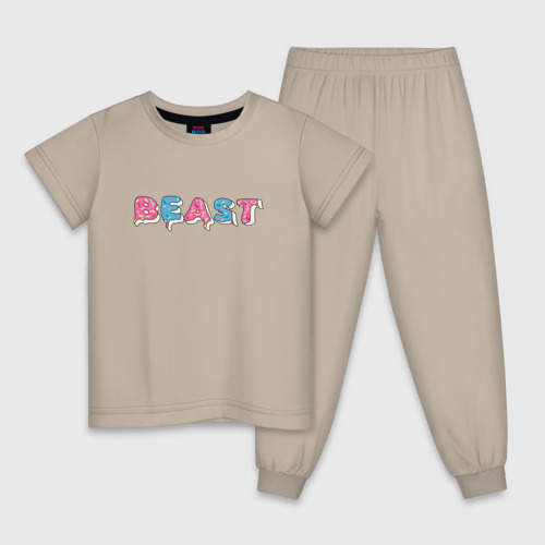 Детская пижама хлопок Mr Beast - Art 1, цвет миндальный