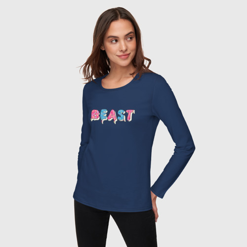 Женский лонгслив хлопок Mr Beast - Art 1, цвет темно-синий - фото 3