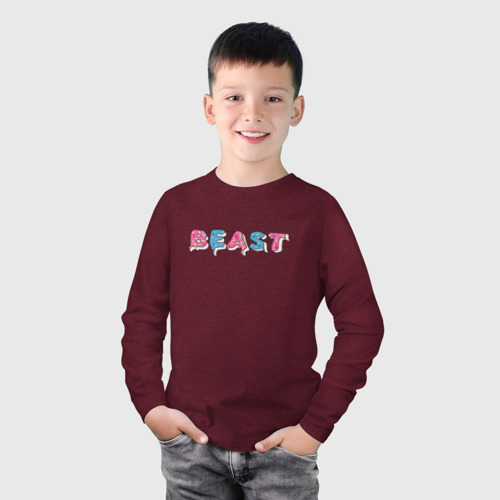 Детский лонгслив хлопок Mr Beast - Art 1, цвет меланж-бордовый - фото 3