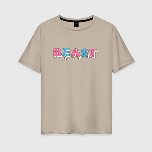 Женская футболка хлопок Oversize Mr Beast - Art 1, цвет миндальный