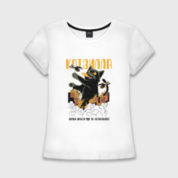 Женская футболка хлопок Slim Котзилла - Кот в стиле Аниме Годзилла