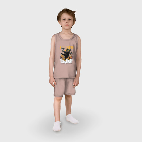 Детская пижама с шортами хлопок Котзилла - Кот в стиле Аниме Годзилла, цвет пыльно-розовый - фото 3