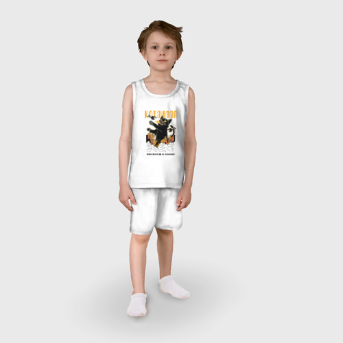 Детская пижама с шортами хлопок Котзилла - Кот в стиле Аниме Годзилла, цвет белый - фото 3