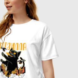 Женская футболка хлопок Oversize Котзилла - Кот в стиле Аниме Годзилла - фото 2