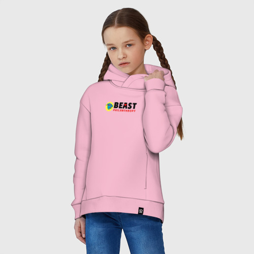 Детское худи Oversize хлопок Mr Beast Philanthropy, цвет светло-розовый - фото 3