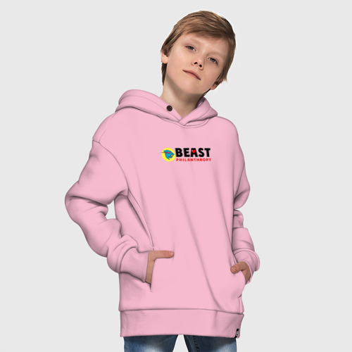 Детское худи Oversize хлопок Mr Beast Philanthropy, цвет светло-розовый - фото 9