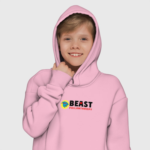 Детское худи Oversize хлопок Mr Beast Philanthropy, цвет светло-розовый - фото 12