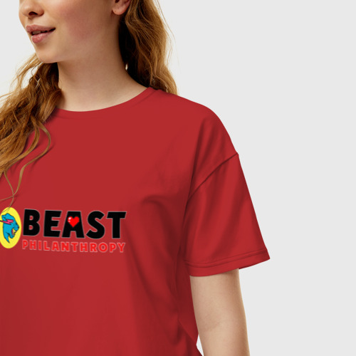 Женская футболка хлопок Oversize Mr Beast Philanthropy, цвет красный - фото 3