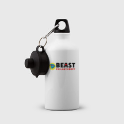 Бутылка с принтом Mr Beast Philanthropy для ребенка, вид на модели спереди №2. Цвет основы: белый
