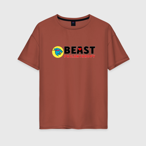 Женская футболка хлопок Oversize Mr Beast Philanthropy, цвет кирпичный