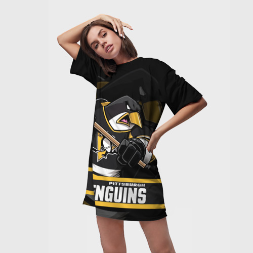 Платье-футболка 3D Питтсбург Пингвинз, Pittsburgh Penguins, цвет 3D печать - фото 3