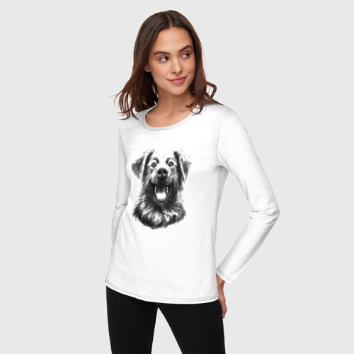Женский лонгслив хлопок с принтом Лохматая собака, фото на моделе #1