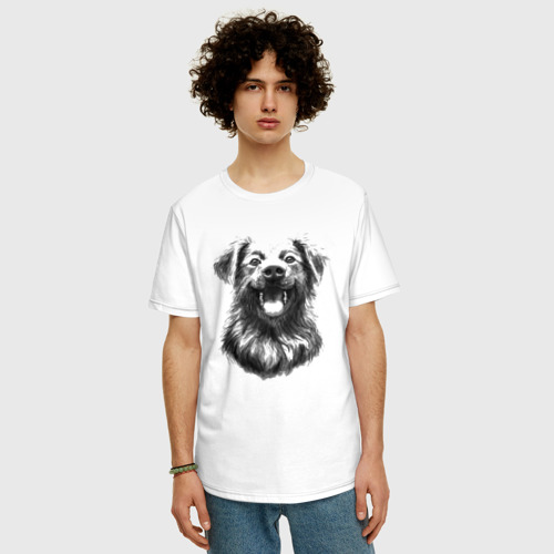 Мужская футболка хлопок Oversize с принтом Лохматая собака, фото на моделе #1