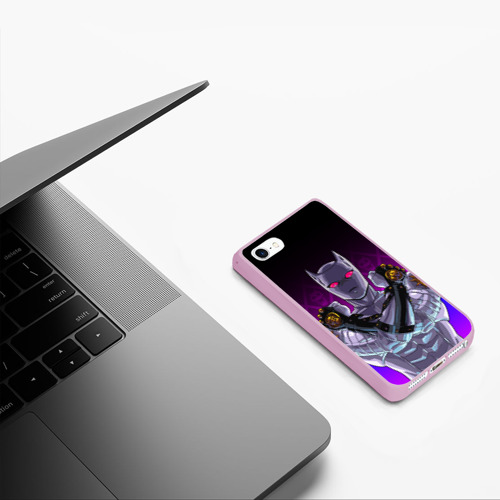 Чехол для iPhone 5/5S матовый JoJo Killer Queen королева убийца fire style, цвет розовый - фото 5