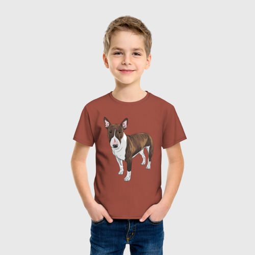 Детская футболка хлопок Прикольный молодой бультерьер, цвет кирпичный - фото 3