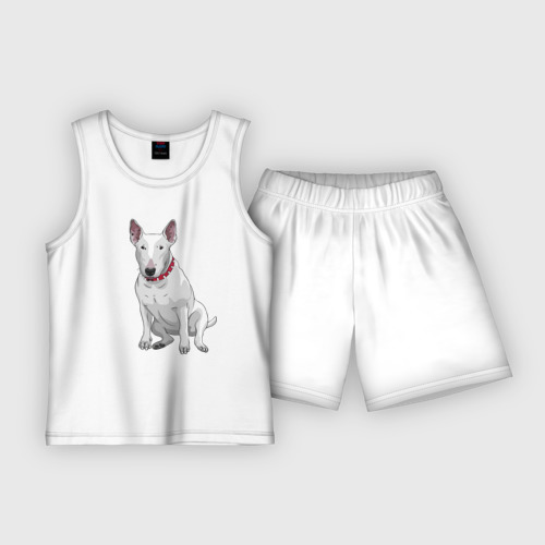 Детская пижама с шортами хлопок Бойцовый бесстрашный бультерьер, цвет белый